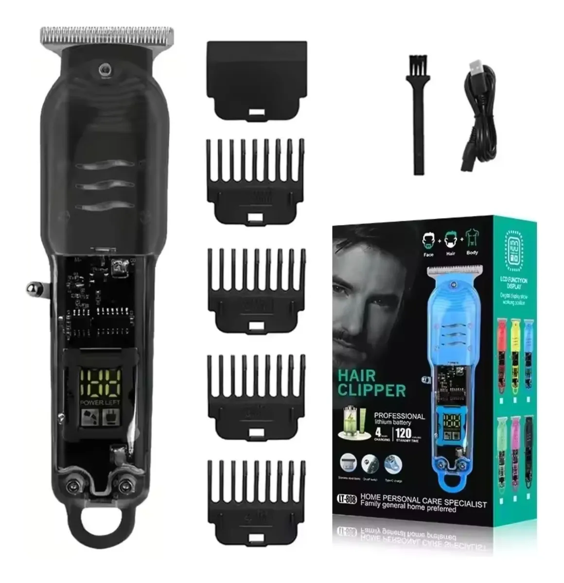 ماكينة حلاقة شعر وتحديد لحية احترافية بإضاءة LED سوداء (Machine de Coupe Cheveux et Barbe Professionnelle LED Noir)