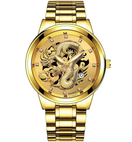 Quartz Wrist Watch Diamonds Men Watch                ساعة التنين الذهبي