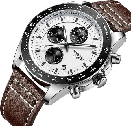 نيبوسي ساعات للرجال 2636، تناظري، بمينا فضة، بسوار أسود