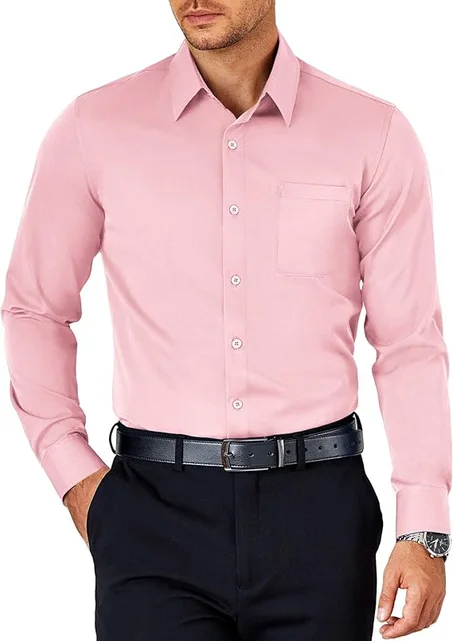 قميص رسمي للرجال بأكمام طويلة وإغلاق بأزرار وجيب ولا يتجعد ومناسب للعمل والارتداء الكاجوال من كوفاندي