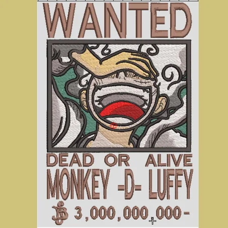 luffy wanted embroidery file