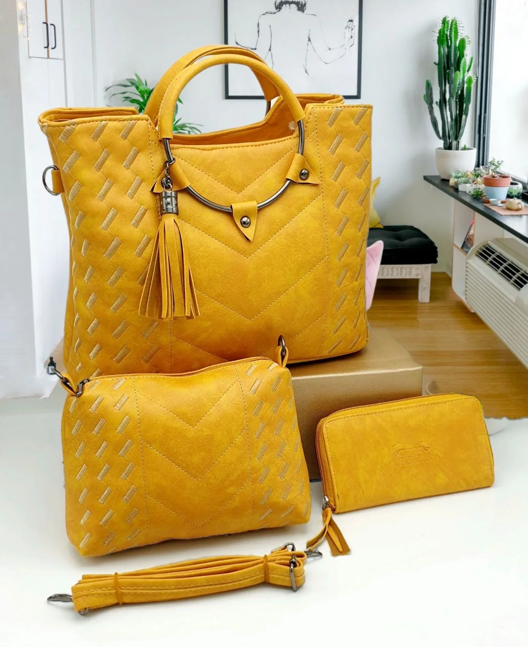 حقيبة يد نسائية جلدية فاخرة عالية الجودة من 3 قطع