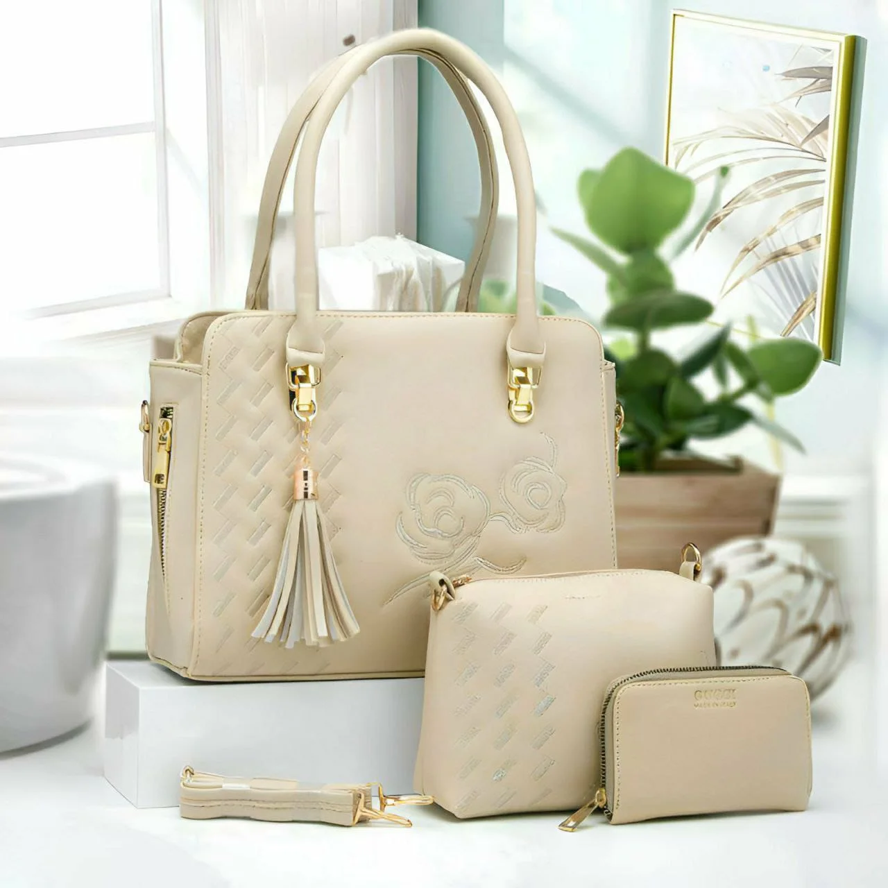 حقيبة يد نسائية جلدية فاخرة عالية الجودة من 3 قطع