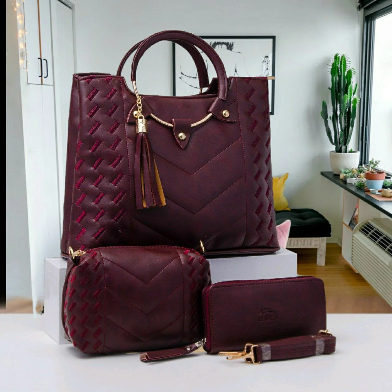 حقيبة يد نسائية جلدية فاخرة عالية الجودة من 3 قطع