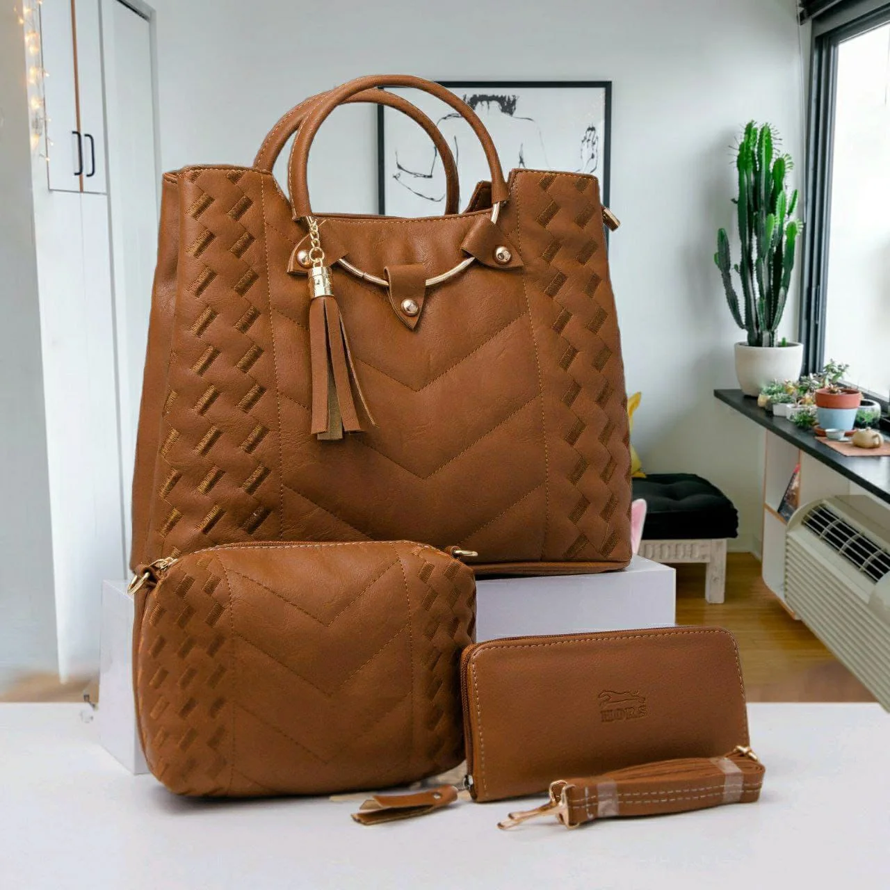 حقيبة يد نسائية جلدية فاخرة عالية الجودة من 3 قطع