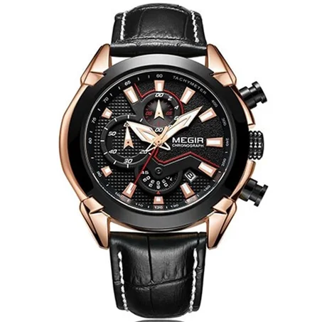 Montre Megir 2065 luxe Fashion Homme d'affaire Water Prof Noir Dore