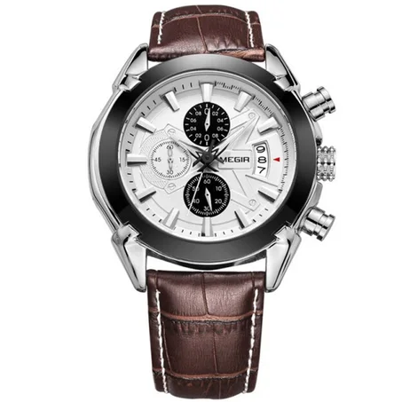 Montre Megir 2020 Luxe Style Hommes D’affaires Résistant à l’eau Marron + Boite