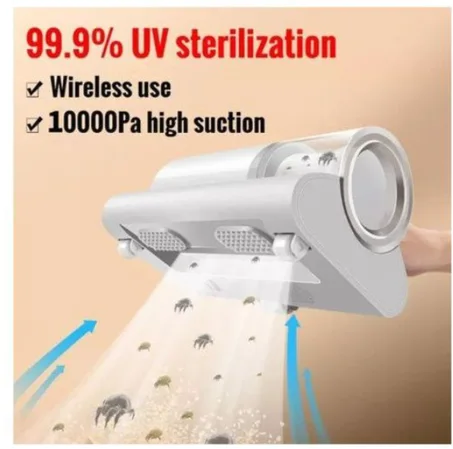 مكنسة كهربائية صغيرة قابلة للشحن مضادة للعث مع معقم ضوء الأشعة فوق البنفسجية