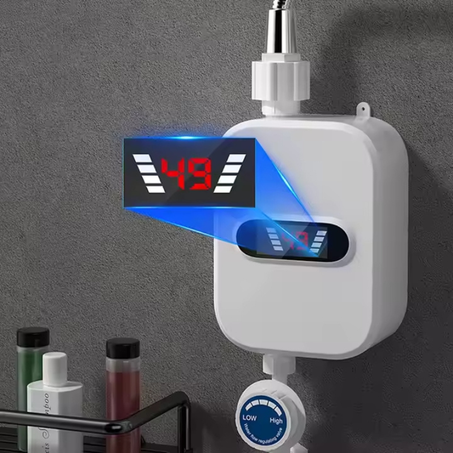 "الدوش الذكي – رفاهية التحكم الكامل بالماء الساخن"