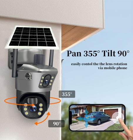 10 Megapixel 4G كاميرا مراقبة بالطاقة الشمسية عدستين مزدوجة ثابتة ومتحرك