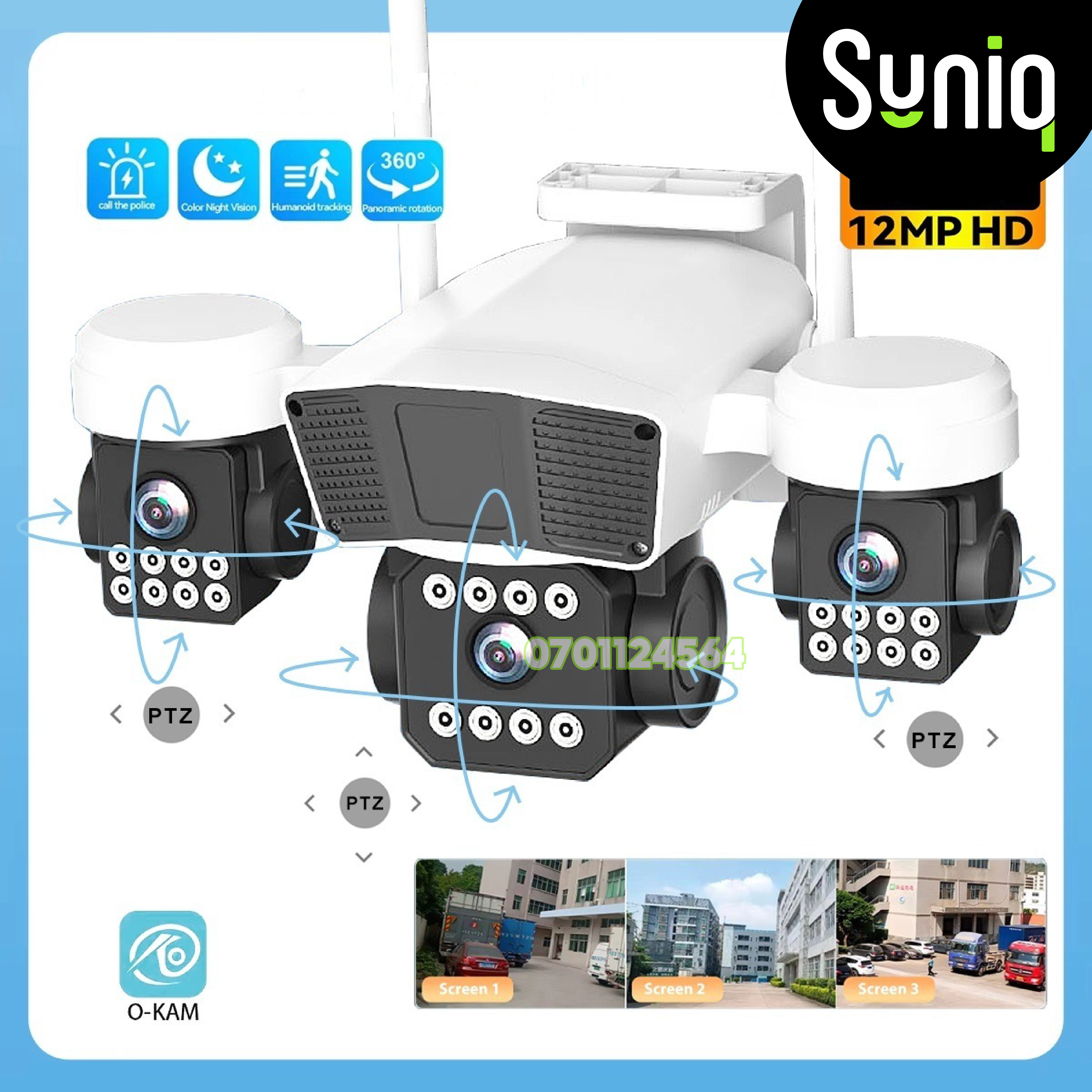 كاميرا مراقبة ذكية بالطاقة الشمسية بثلاث عدسات mp12 mwhite