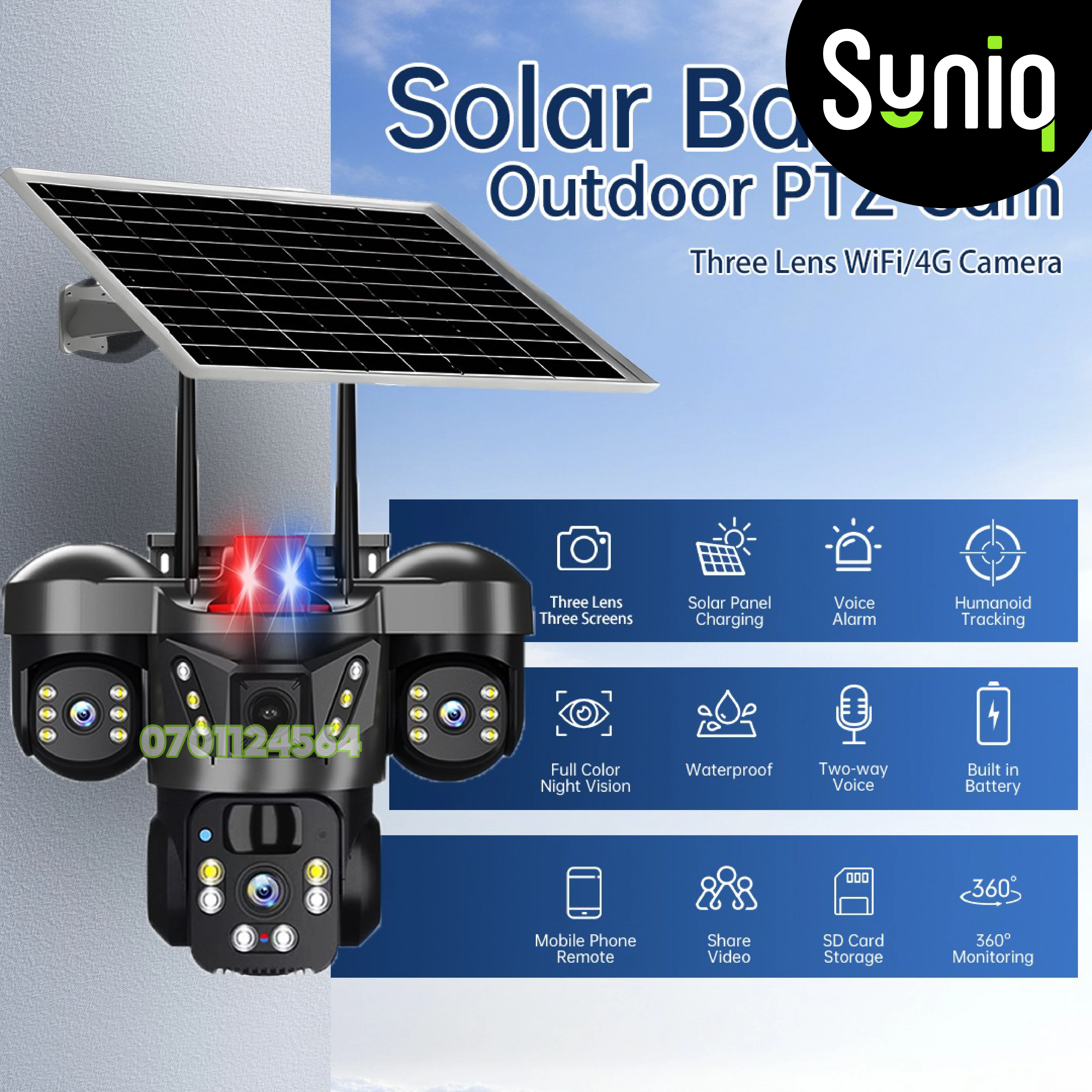 كاميرا مراقبة ذكية بالطاقة الشمسية بثلاث عدسات 12 mp