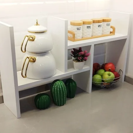 رف طاولة خشبي أنيق لتنظيم المطبخ والديكور