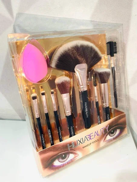 طقم فرش المكياج من هوكسيابيوتي، 8 قطع + اسفنجة مزج للتجميل