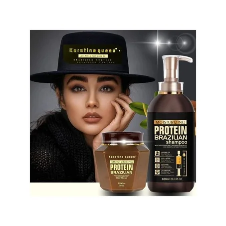 keratine queen Protein Brazilian - Shampooing 800ml et Masque 1000 ml sans sulfate ni parabène
