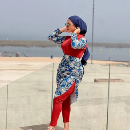 بوركيني سباحة للنساء مكوّن من مايوه شرعي بوركيني مقاوم للماء مع كاش مايوه ضد الماء