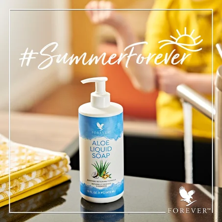 🌿هذا الصيف، رطبي، وهدئي، ونعّمي بشرتك مع صابون الألوة السائل من Forever!💧  صابون اليدين بالصبار مصمم للوجه والجسم والشعر ويوصى به لجميع أفراد الأسرة باستثناء الأطفال دون سن 3 وجميع أنواع البش