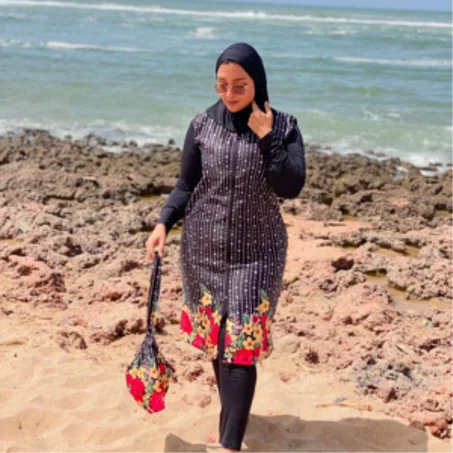 بوركيني طويل🏊‍♀  توب باش+سيكليزم جودة عالية