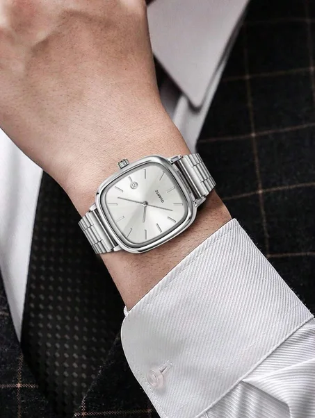 1 Piece LUCKYFOX Watch with Minimalist Steel Strap and Retro Style, Square Dial with Calendar, Suitable for Both Men and Women, for Daily Wear, Business Events, Festivals, Birthday Gifts, Val