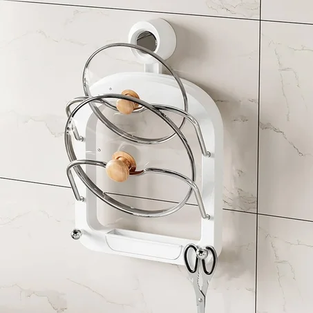 Support mural pour couvercle de casserole  avec crochets