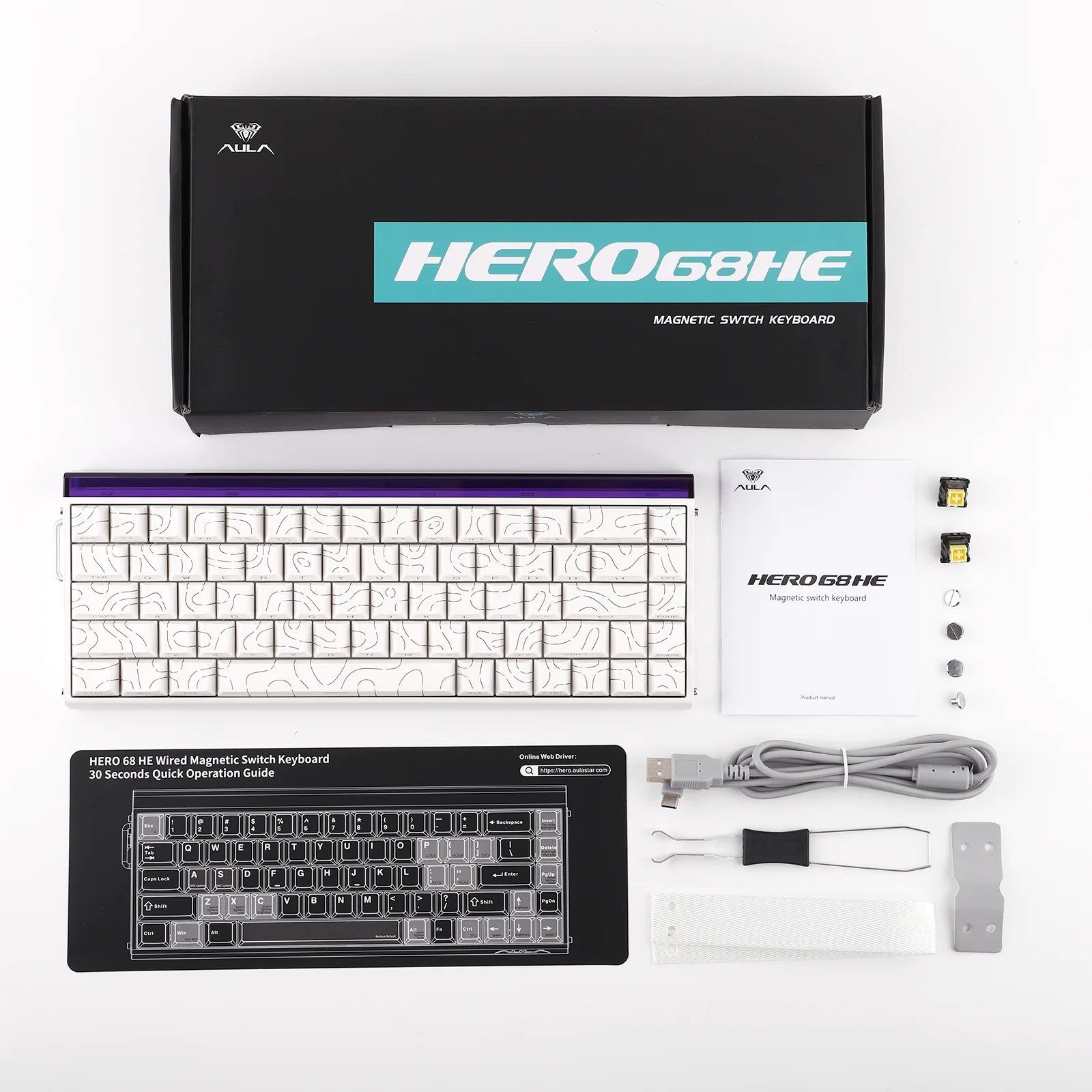 AULA Hero 68 HE Wired Magnetic Keyboard - White Contours - Black King Mag Switches