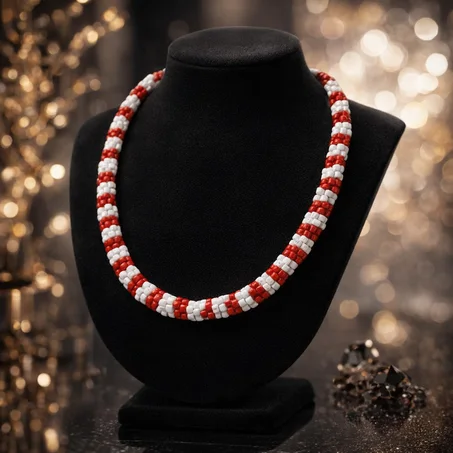 Collier Perlé Élégance Artisanale – Rouge & Blanc