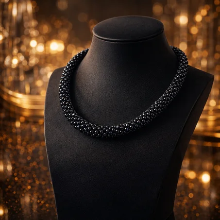 Collier Éclipse Noire – Perles Facettées de Luxe