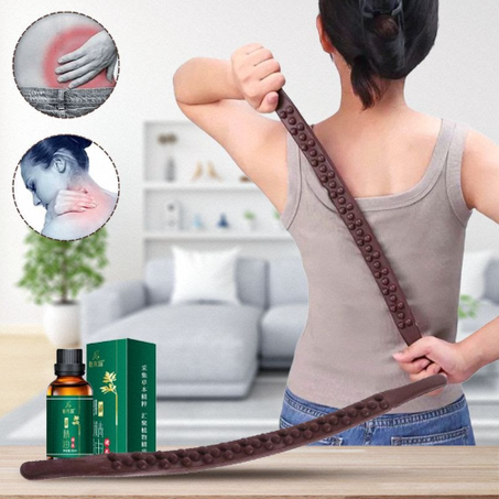 عصا التدليك والاسترخاء الخشبية + زيت مساج كوري للعناية بالجسم