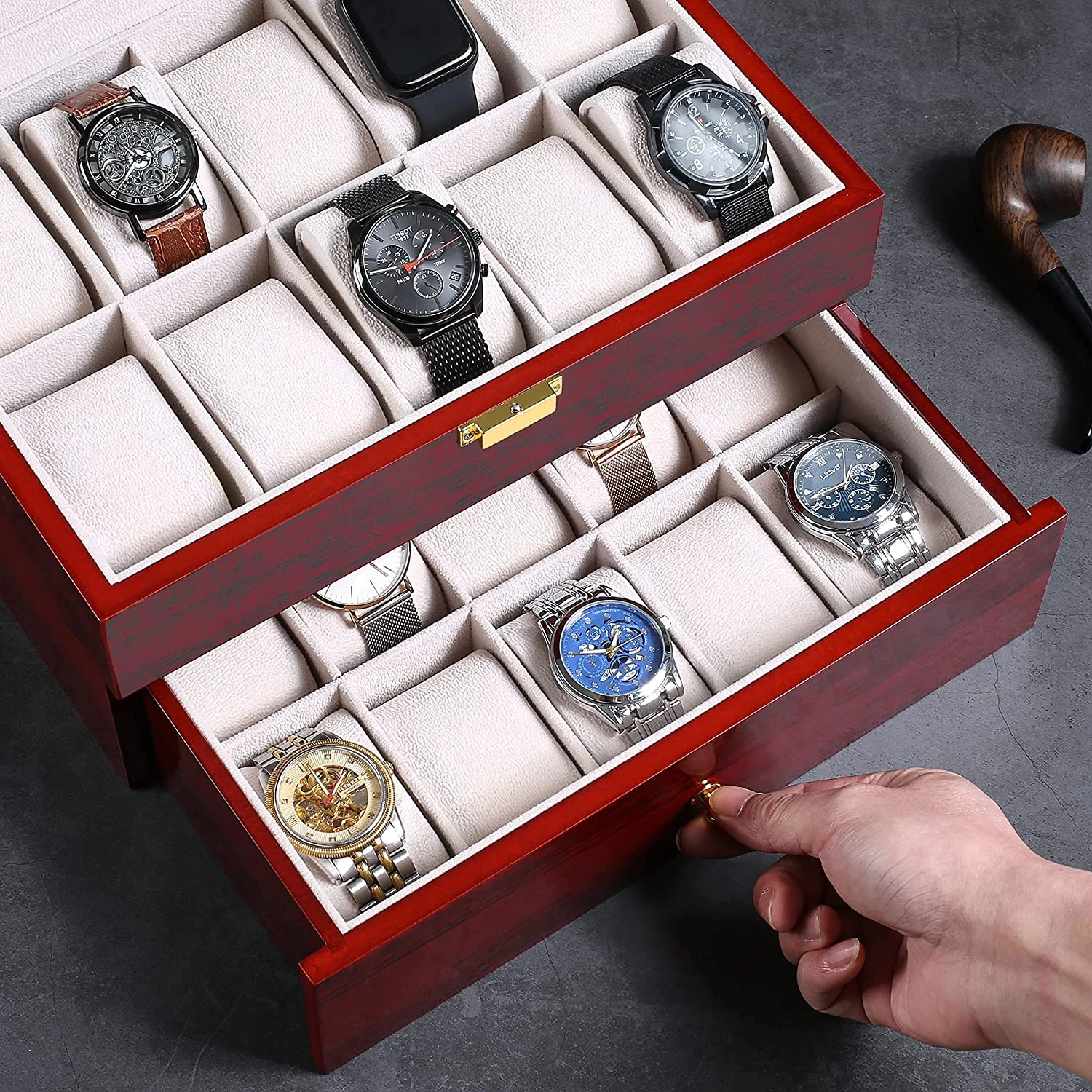 Boîte à Montres - Coffret 8-12 Montres - Noir (cuir, Plastique, Verre) - Neuf Avec étiquette
