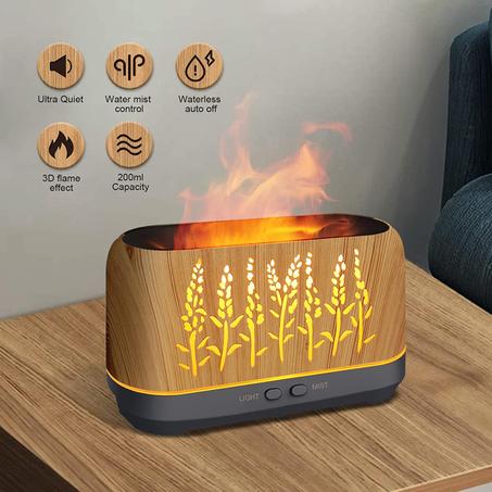 Diffuser with Flame Light, Aromatherapy Diffuser 200ml Ultrasonic Cool Mist Humidifier, Flame Diffuser Air Diffuser, Essential Oil diffusers for Home Office Bedroom Spa Decor Wooden
