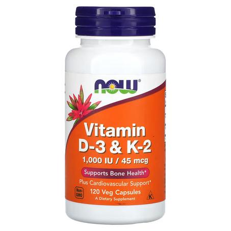 Vitamines D-3 et K-2,NOW Foods,  120 capsules végétariennes