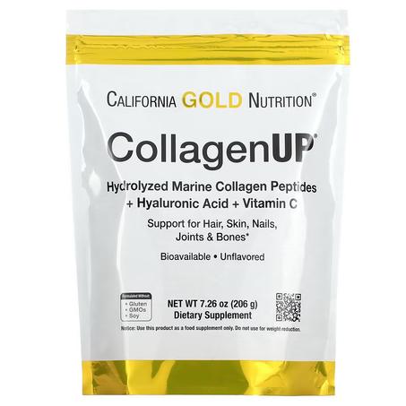 CollagenUP, California Gold Nutrition, Peptides de collagène marin hydrolysé à l'acide hyaluronique et à la vitamine C, Non aromatisé, 206 g
