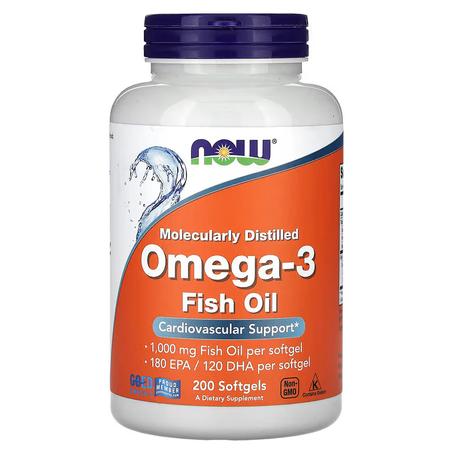 NOW Foods, Huile de poisson riche en oméga-3, 1000 mg, 180 EPA - 120 DHA, 200 capsules à enveloppe molle