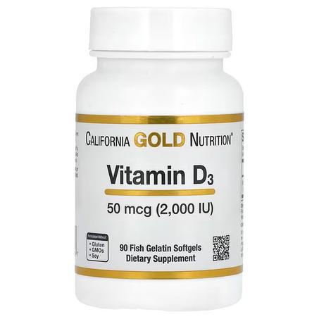 California Gold Nutrition, Vitamine D3, 50 µg (2000 UI), 90 capsules à enveloppe molle à base de gélatine de poisson Fait par California Gold Nutrition