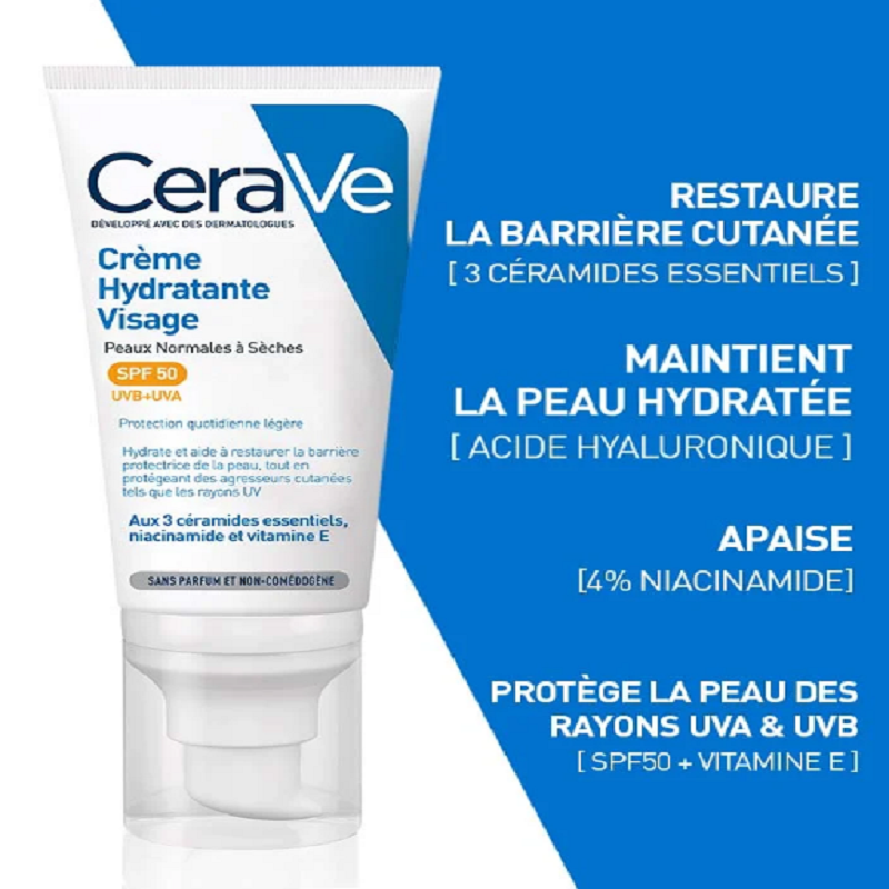 CERAVE CREME HYDRATANTE VISAGE SPF50 52mL