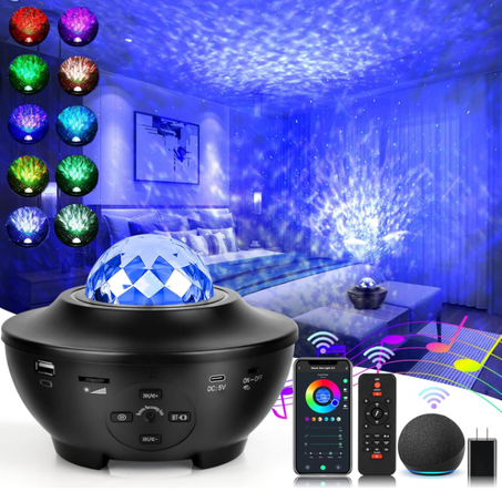 لسماعات البلوتوث، جهاز عرض ضوء ليلي LED، مؤقت، جهاز تحكم عن بعد، جهاز عرض النجوم والمجرات لغرفة النوم، هدايا عيد الميلاد