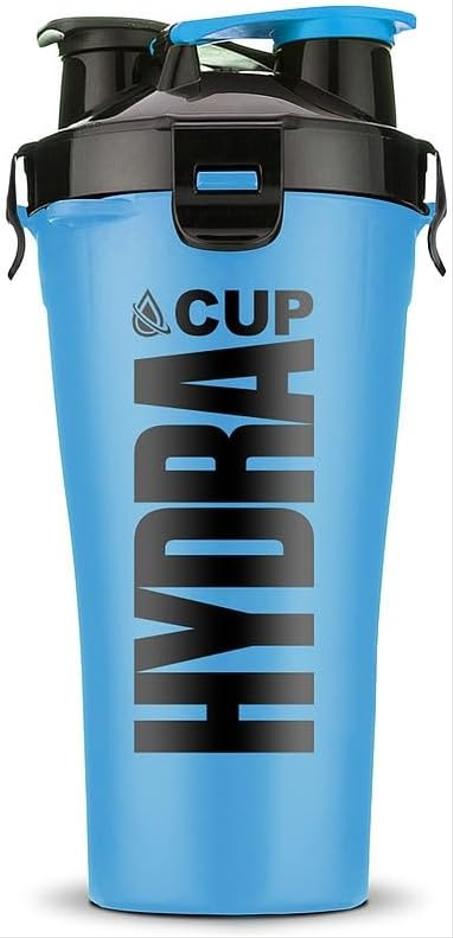 الكوتش زجاجة شيكر بروتين هيدرا سعة 300 مل خلط محمولة مانعة للتسرب وخالية من BPA مع كرة لصالة الالعاب الرياضية واللياقة البدنية ازرق بلاستيك