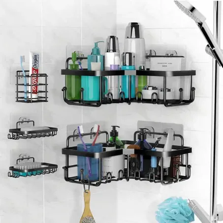 رفوف حمّام  طقم 5 رفوف وتنظيم ذكي للحمّام بلا ثقب الحائط