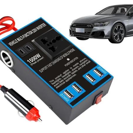 محول كهرباء للسيارة 1500W – كيحول 12V لـ 220V مع 4 مخارج USB