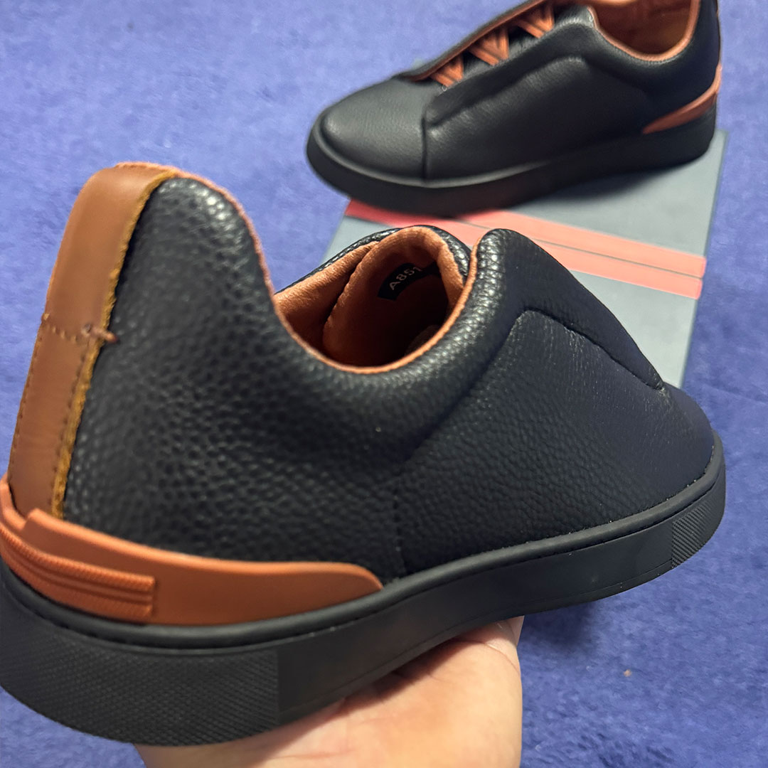 Baskets à triple couture en cuir noir