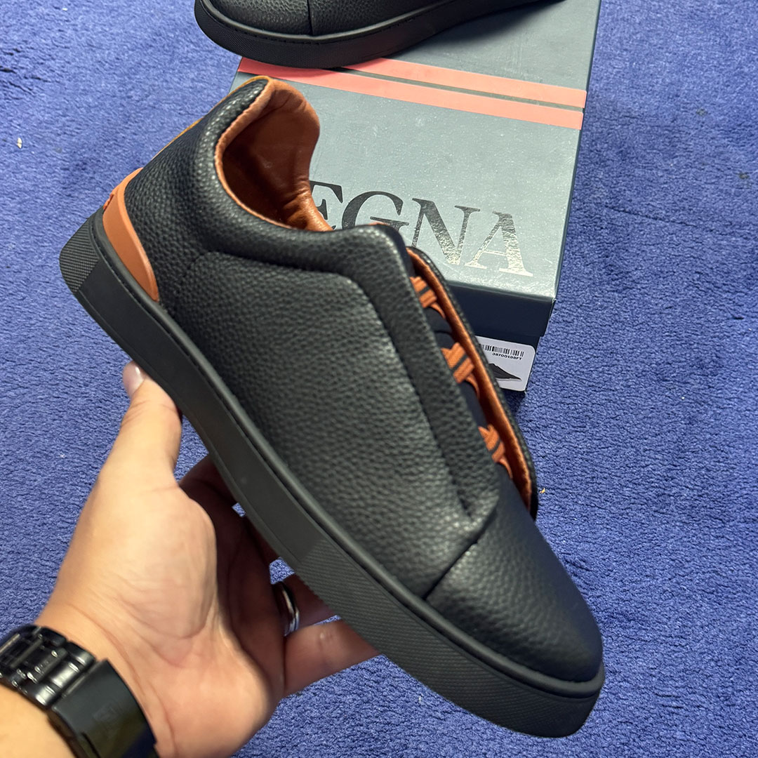 Baskets à triple couture en cuir noir