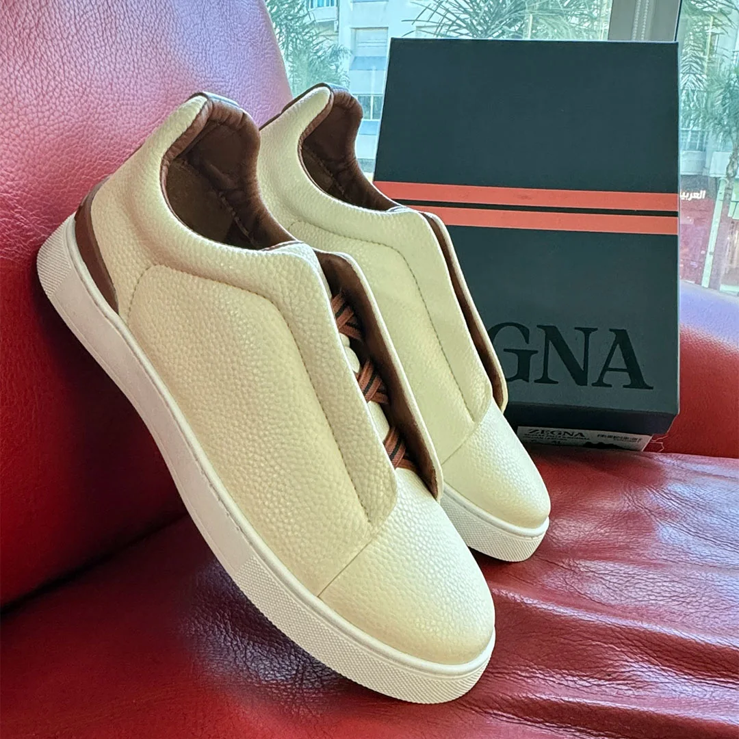 Baskets Shoesy™ à triple couture en cuir Beige