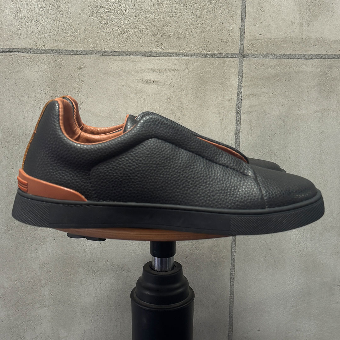 Baskets à triple couture en cuir noir