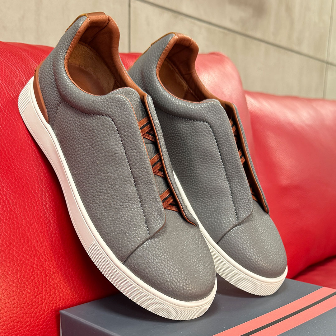 Baskets Shoesy™ à triple couture en cuir gris