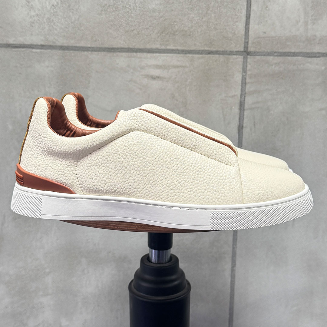 Baskets Shoesy™ à triple couture en cuir Beige