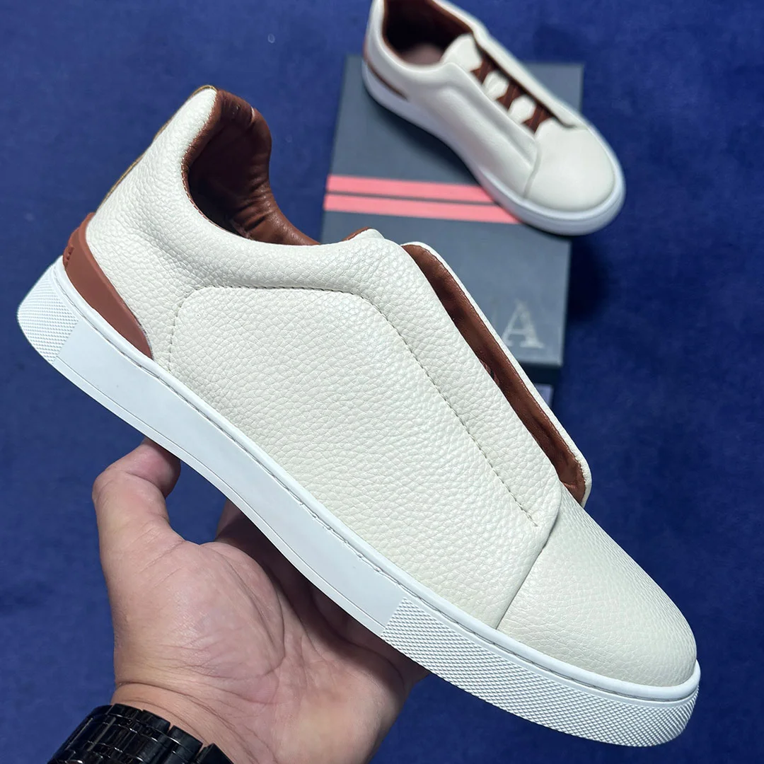 Baskets Shoesy™ à triple couture en cuir Beige