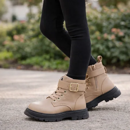 بوت بناتي DK King فاخر – تصميم أوروبي مريح بلون البيج الرملي 30-35