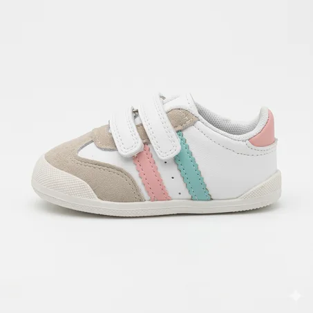 حذاء رياضي للأطفال للخطوات الأولى – أبيض بلمسات وردية وفيروزية من DOK