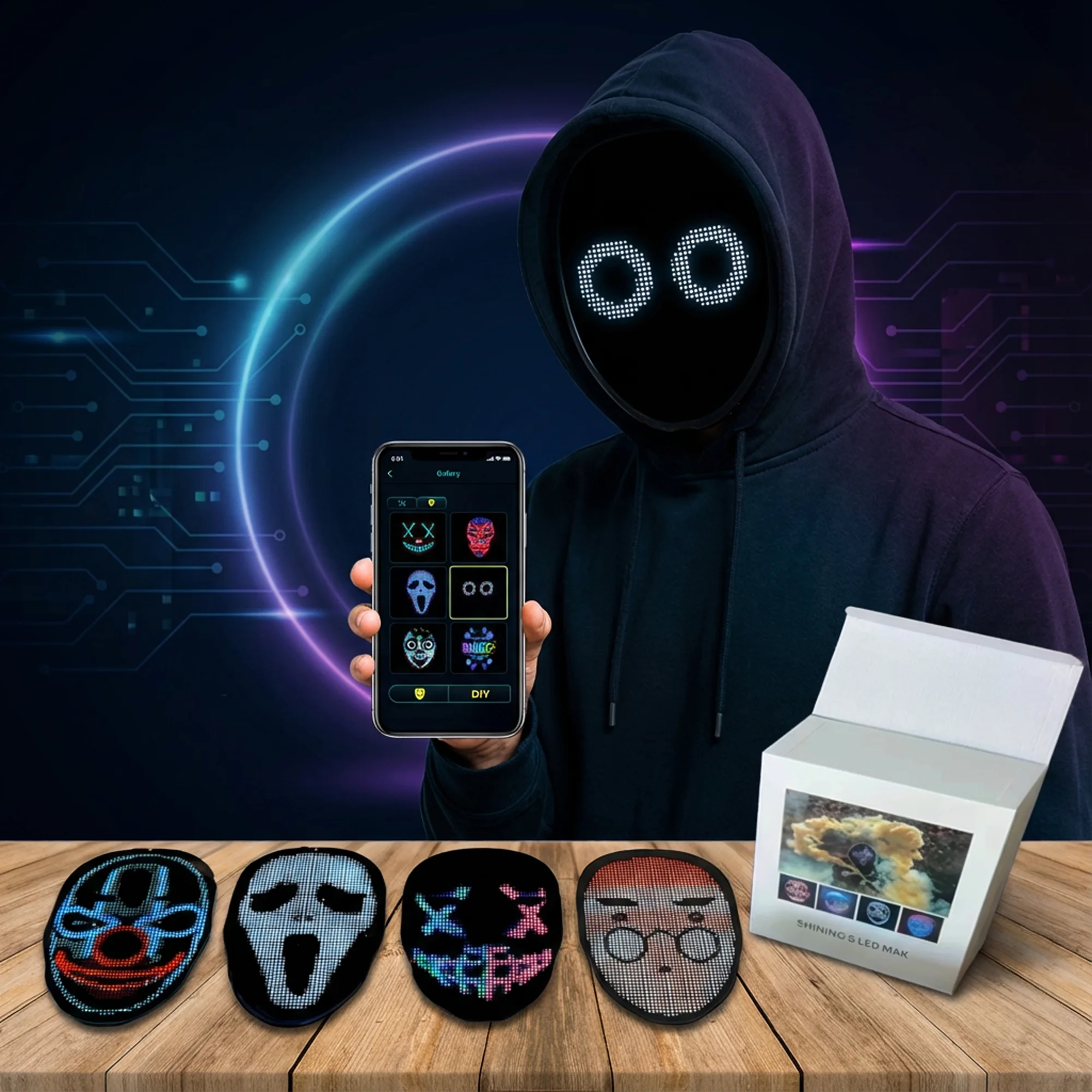 قناع وجه LED قابل لإعادة الشحن وبرمجته بتقنية البلوتوث