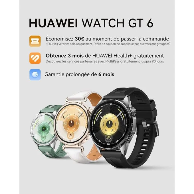 Huawei Watch GT 6 46 ملم ساعة ذكية، شاشة AMOLED بحجم 1.47 بوصة، حتى 21 يومًا من عمر البطارية، ركوب دراجات بمستوى احترافي، متوافقة مع iOS وAndroid، تحليل ECG، أخضر